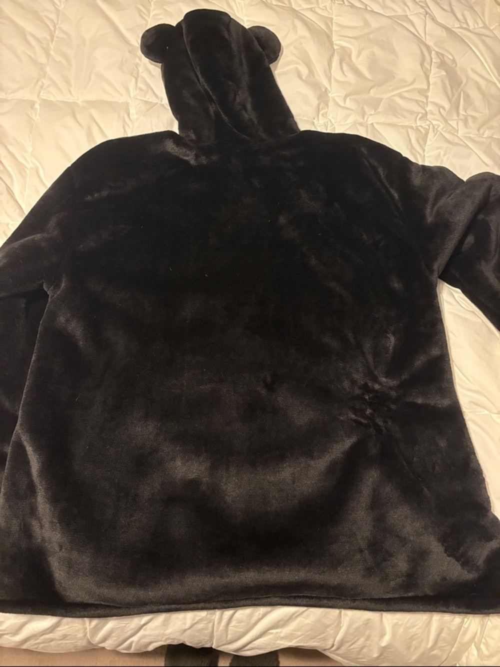 Black Plush Hoodie with Front Pocket and playful ears on hood - Picture 3 of 4